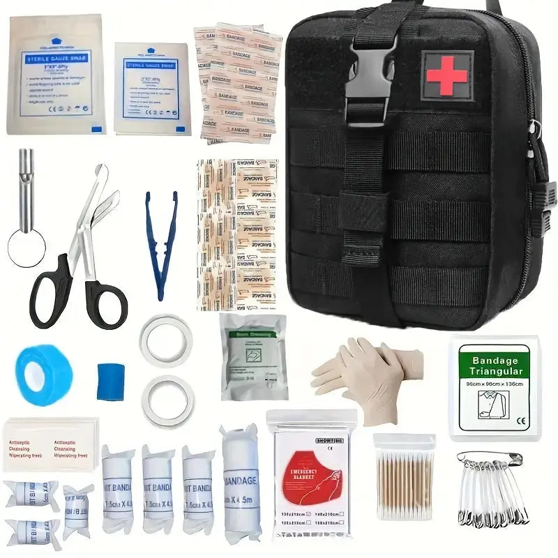 151pcs Portable First Aid Kit(Black, Includes Essential Tools)-0