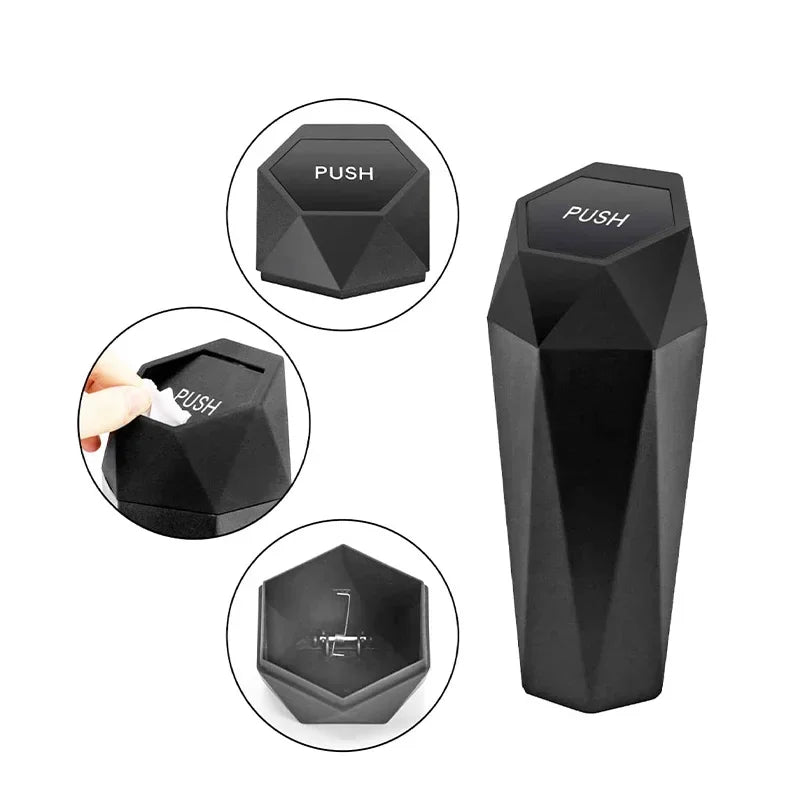 Portable Mini Car Trash Can–Waterproof Storage Bin with Lid Black-1