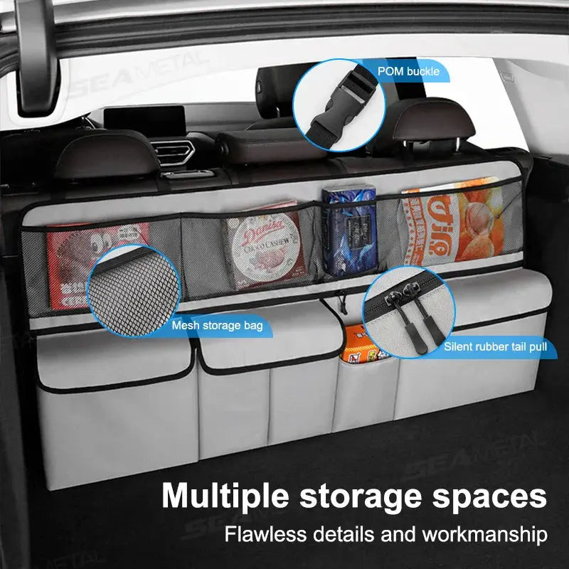9-Pocket Car Seat Back Organizer Wear-Resistant Oxford Cloth Gray-2